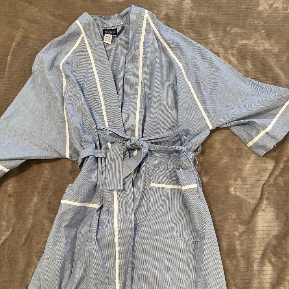 Roundtree ad York striped robe (white/blue)